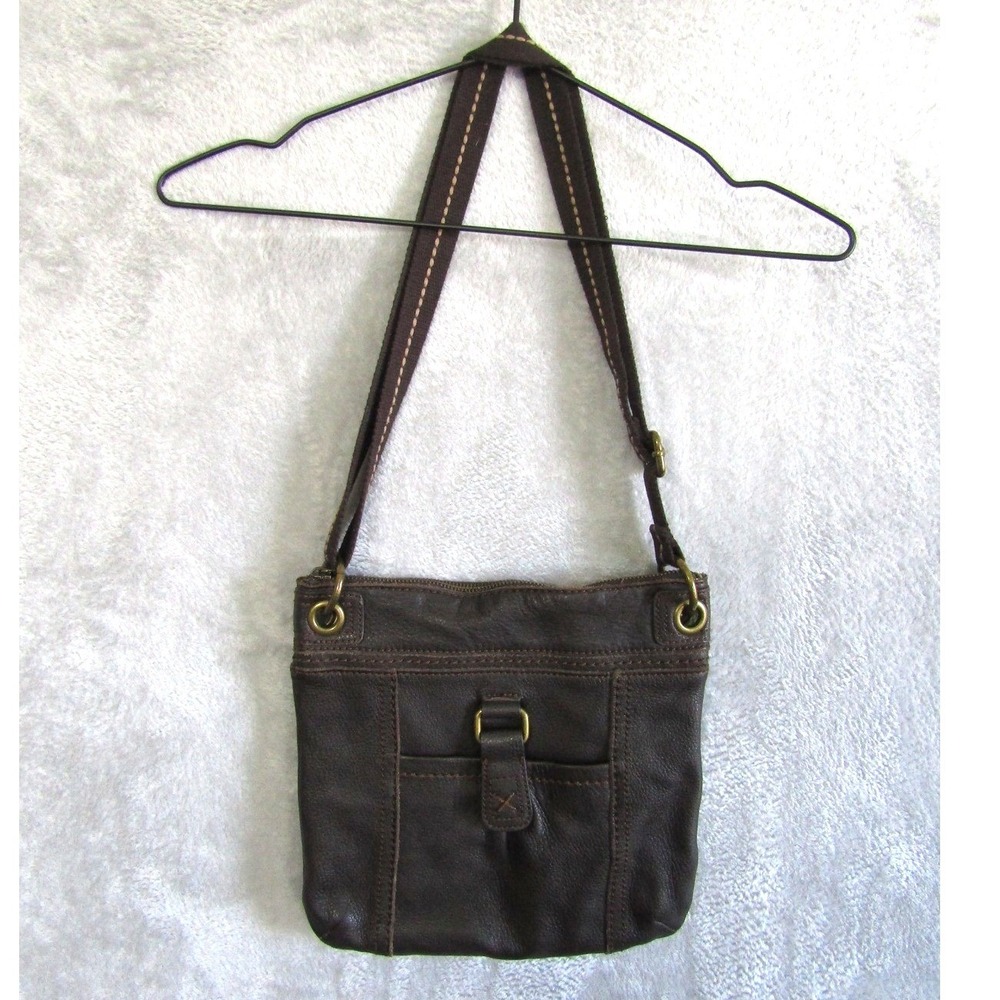 Theβ Sak Dark Brown Leather Crossbody Bag Small Messenger Purse Adjustable Strap